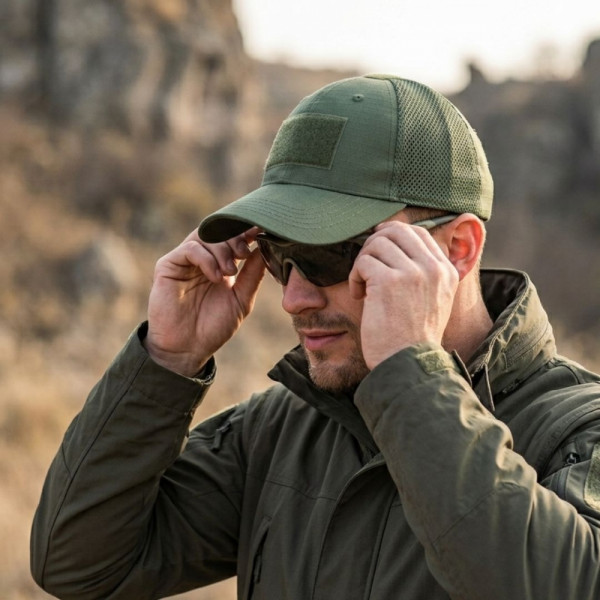 Тактическа шапка Trucker Military Green с 3 велкро панела за нашивки и емблеми - направи собствен дизайн